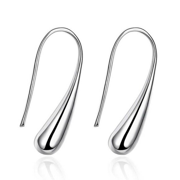 Simple Tear Drop Earrings 925 Silver - Picture 2 of 6